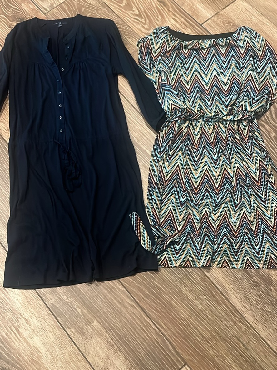 Gap Navy 3/4 Sleeve Button-Front Dress And Enfocus Studio Dress With Tie Waist